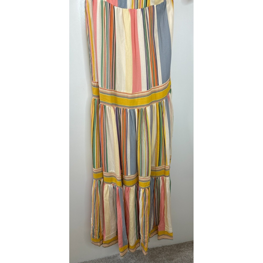 By Together Striped Tiered Maxi Dress Yellow Small Tie Shoulder Boho Whimsical - Picture 4 of 15